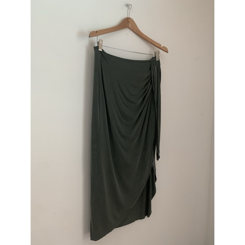 Massimo Duty Cupro Midi Skirt Sz M Knot Detail Army Green Gathered Side Zipper - Picture 3 of 14